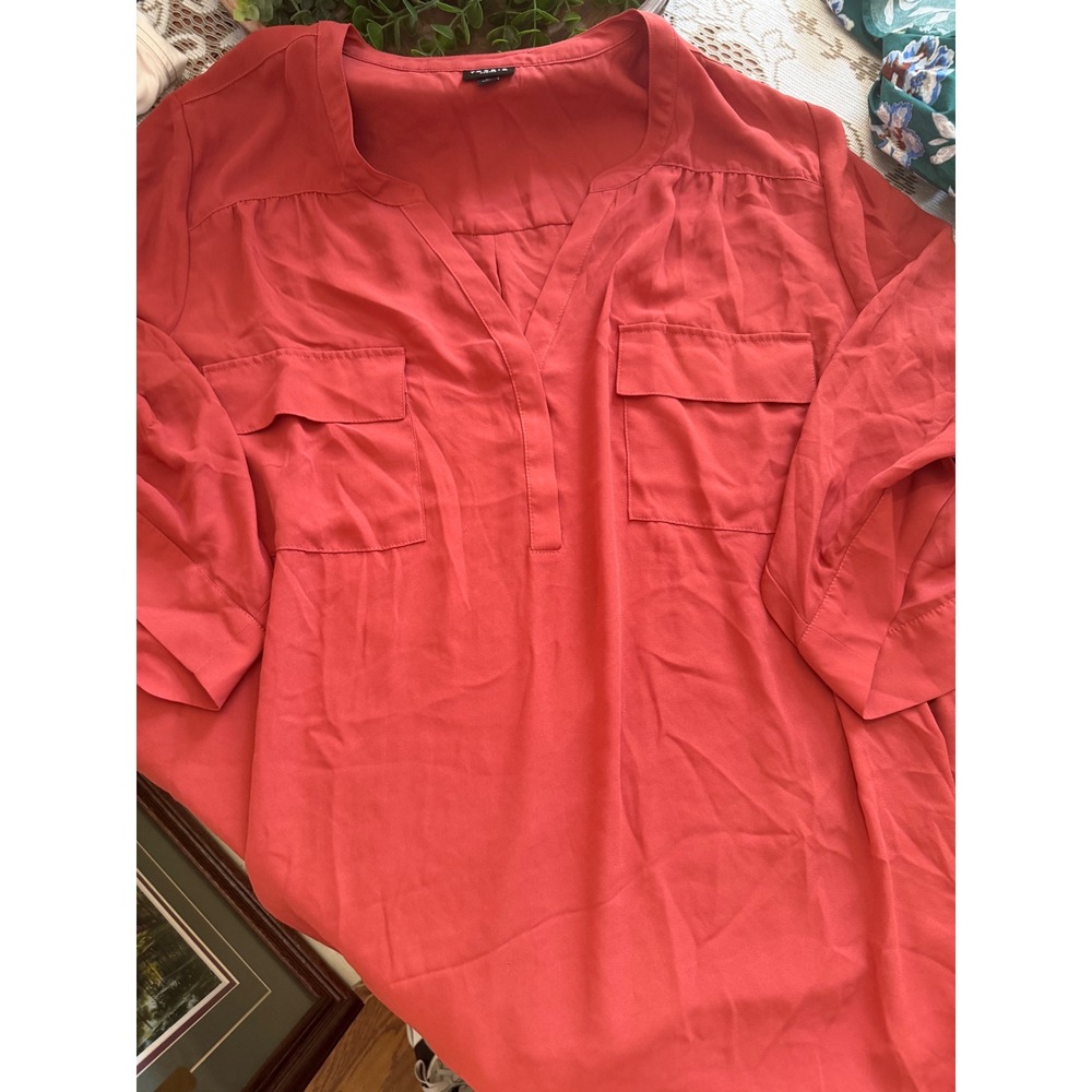 Torrid Harper Blouse Womens Plus 6 6X Burnt Orange Georgette Roll Tab Top